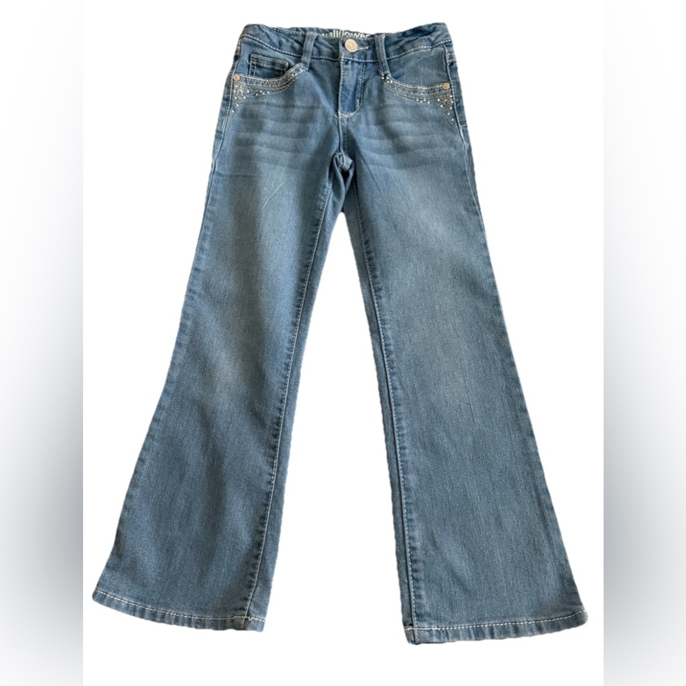 WALLFLOWER GIRL Bootcut Light Wash Embroidered Jeans With Rhinestones Girls 7